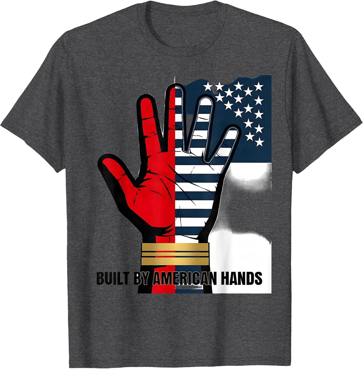 Men's Built by American Hands Stars and Stripes Design T-Shirt - Dark Heather Grey