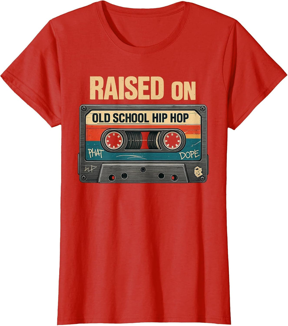 Rap Cassette Raised On Old School Hip Hop Graffiti T-Shirt - Red