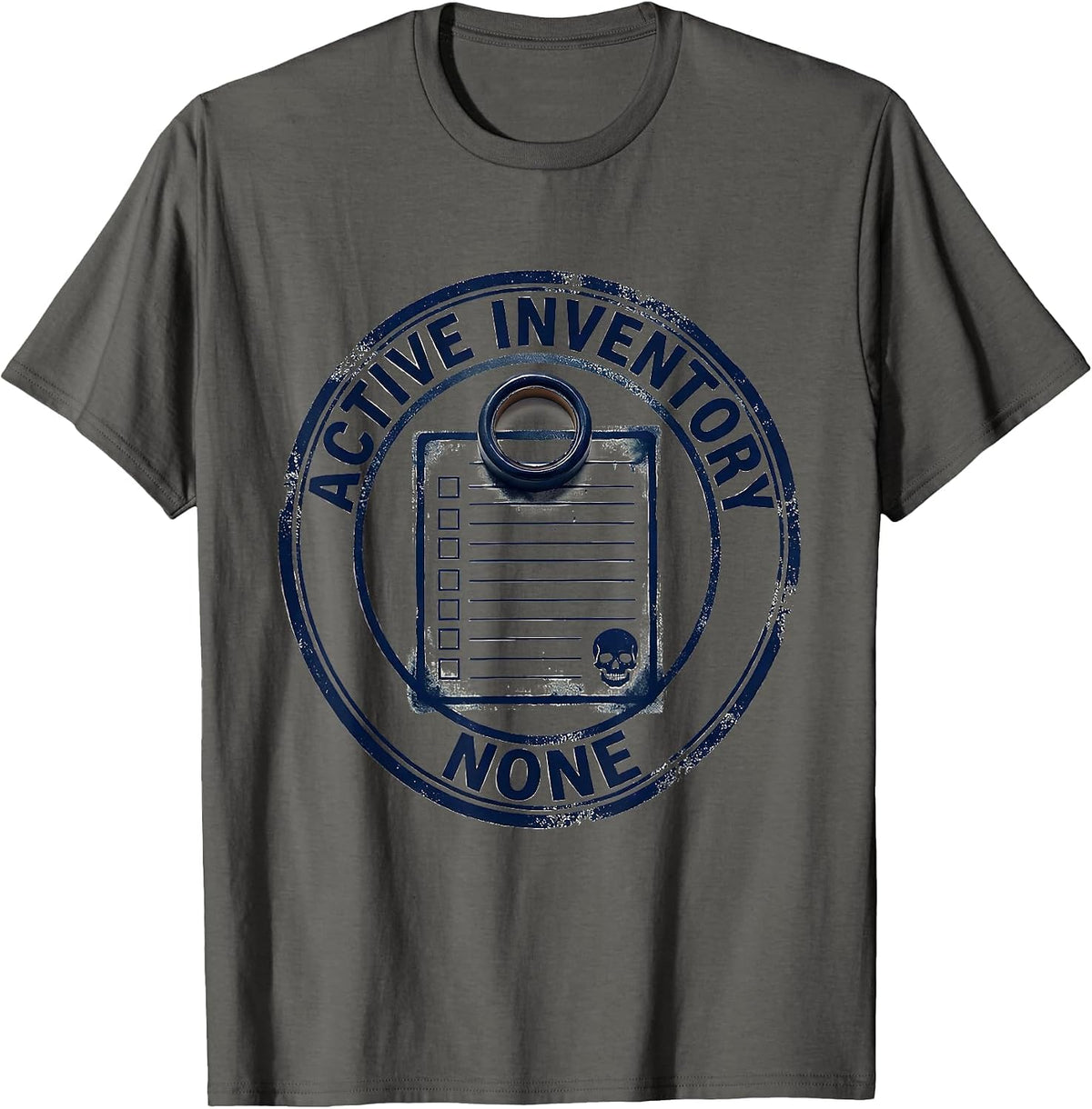 Active Inventory None Funny Skeleton Skull Deadpan Humor T-Shirt - Asphalt Grey