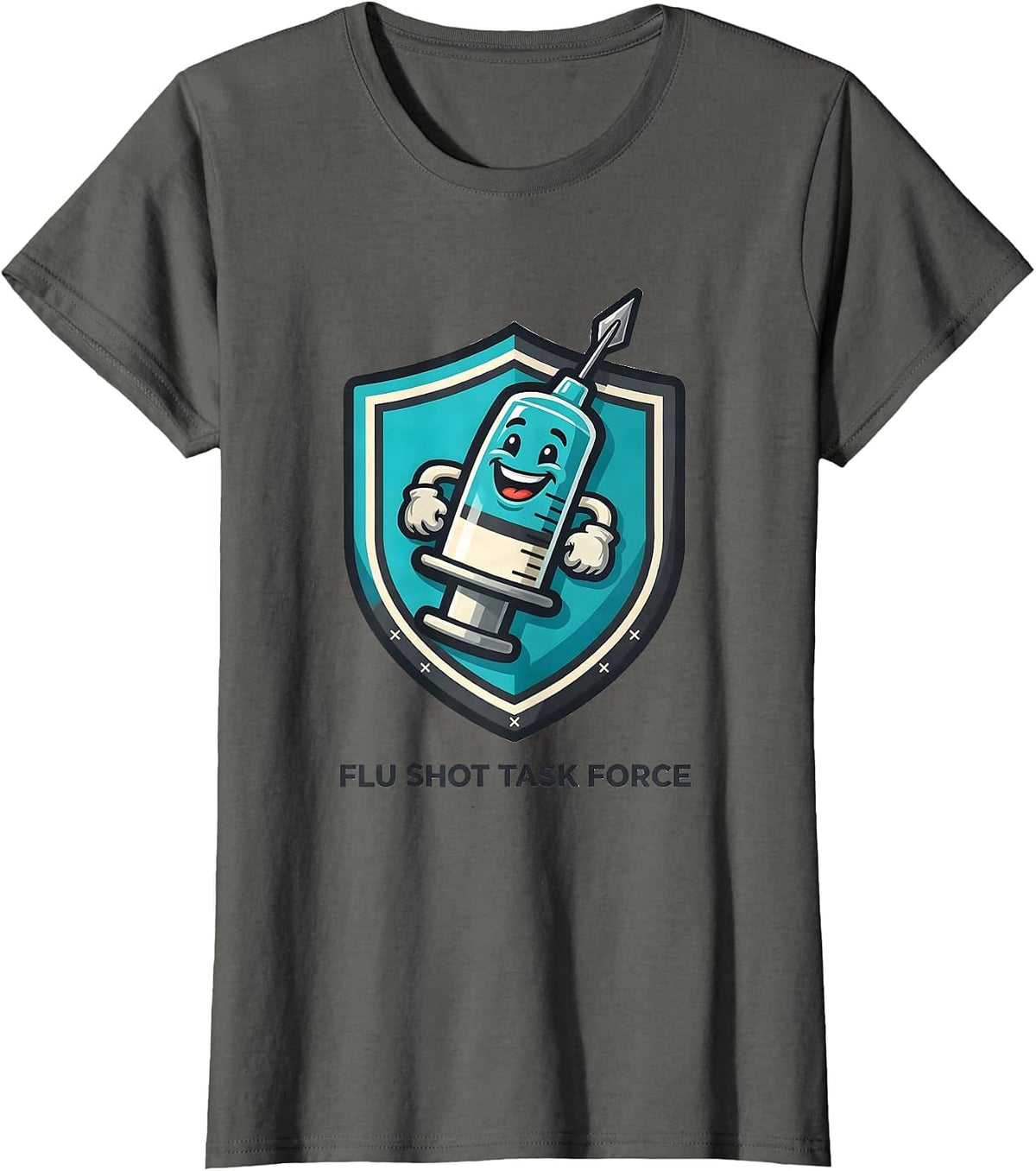 Women's Flu Shot Task Force Funny Nurse Doctor Vaccine Humor T-Shirt - Asphalt Grey