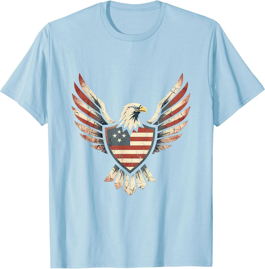 Men's American Flag Warrior Shield and Eagle Graphic T-Shirt - Baby Blue
