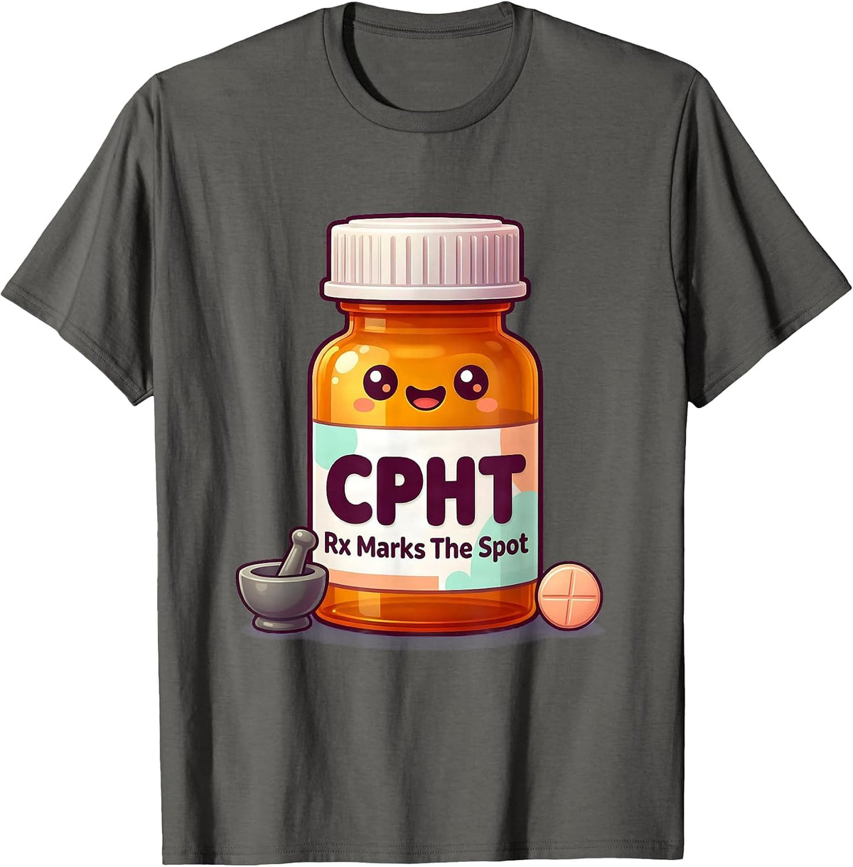 Men's CPhT: Rx Marks The Spot Cute Kawaii Pharmacy Technician Gift T-Shirt - Asphalt Grey