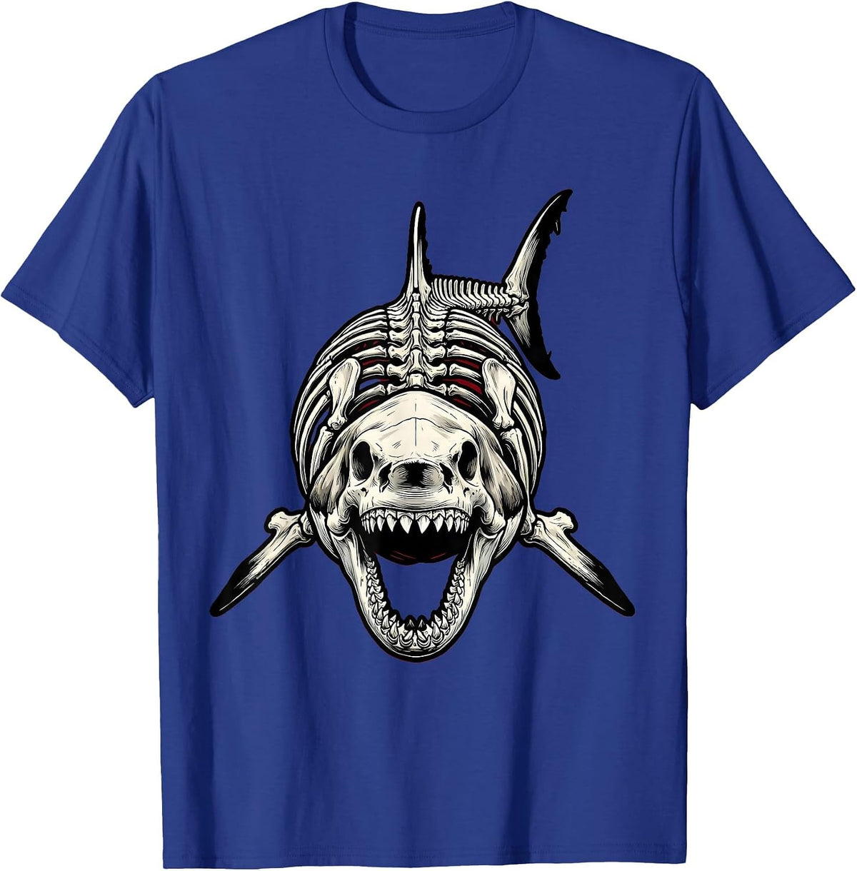 Men's Shark Skeleton Museum Pose Graphic T-Shirt - Royal Blue
