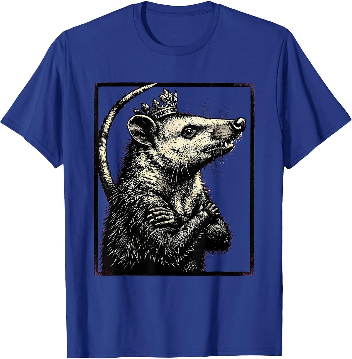 Formal Opossum Stencil Graphic Funny Animal Meme T-Shirt - Royal Blue