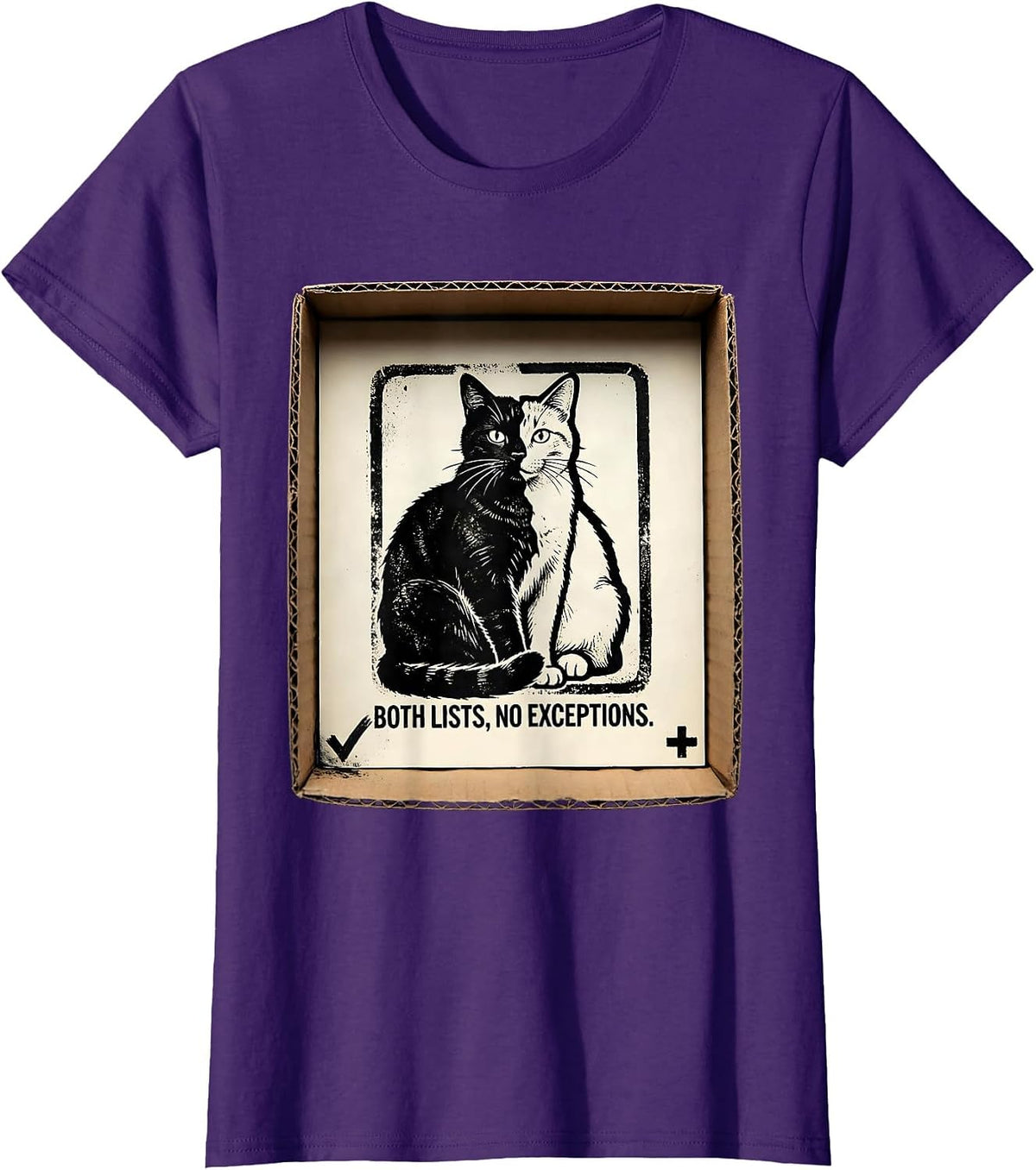 Women's Both Lists No Exceptions Funny Quantum Physics Cat Owner T-Shirt - Purple