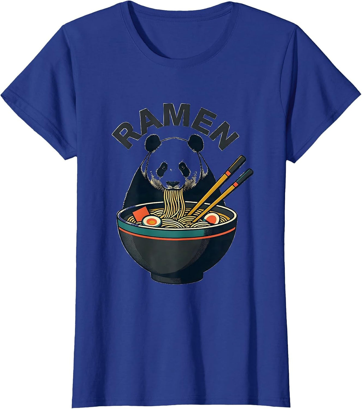 Women's Ramen Cute Panda Eating Kawaii Anime Animal Humor T-Shirt - Royal Blue
