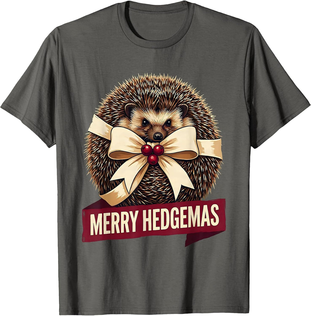 Men's Merry Hedgemas Cute Hedgehog Christmas Humor Novelty Gift T-Shirt - Asphalt Grey