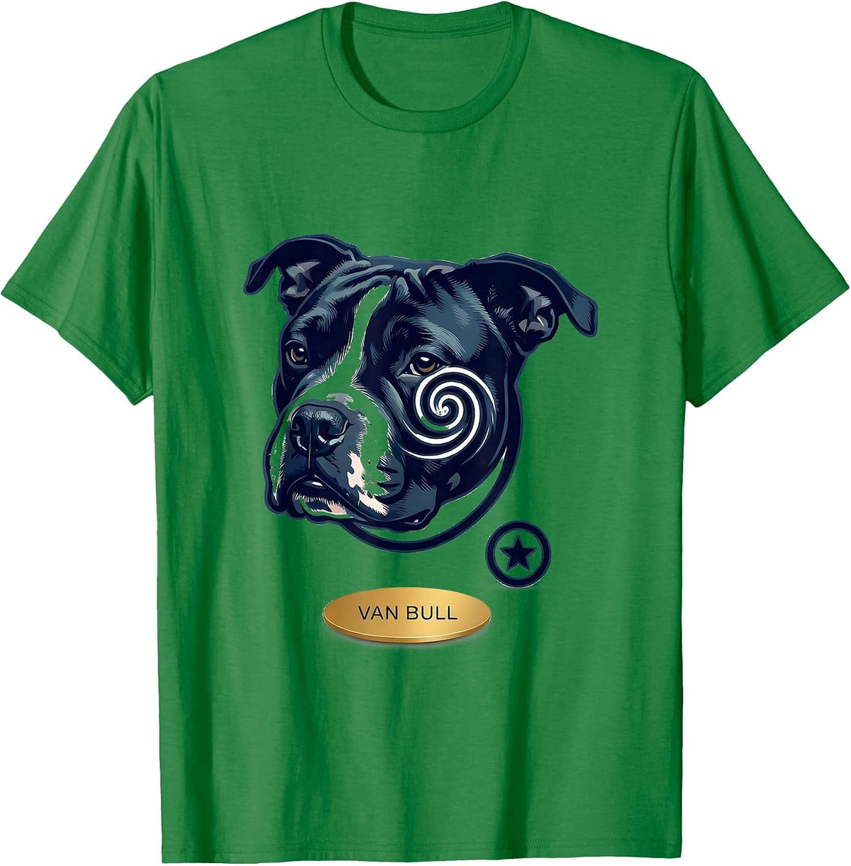 Men's Van Bull Minimalist Bull Terrier Van Gogh Starry Night Breed T-Shirt - Kelly Green