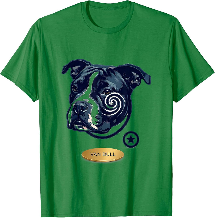 Men's Van Bull Minimalist Bull Terrier Van Gogh Starry Night Breed T-Shirt - Kelly Green