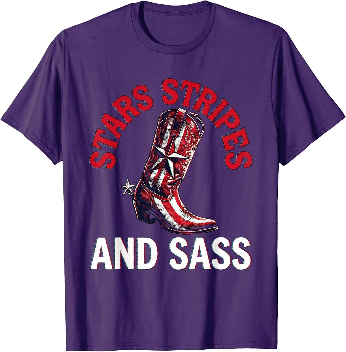 Stars Stripes and Sass Red White Blue Design T-Shirt - Purple