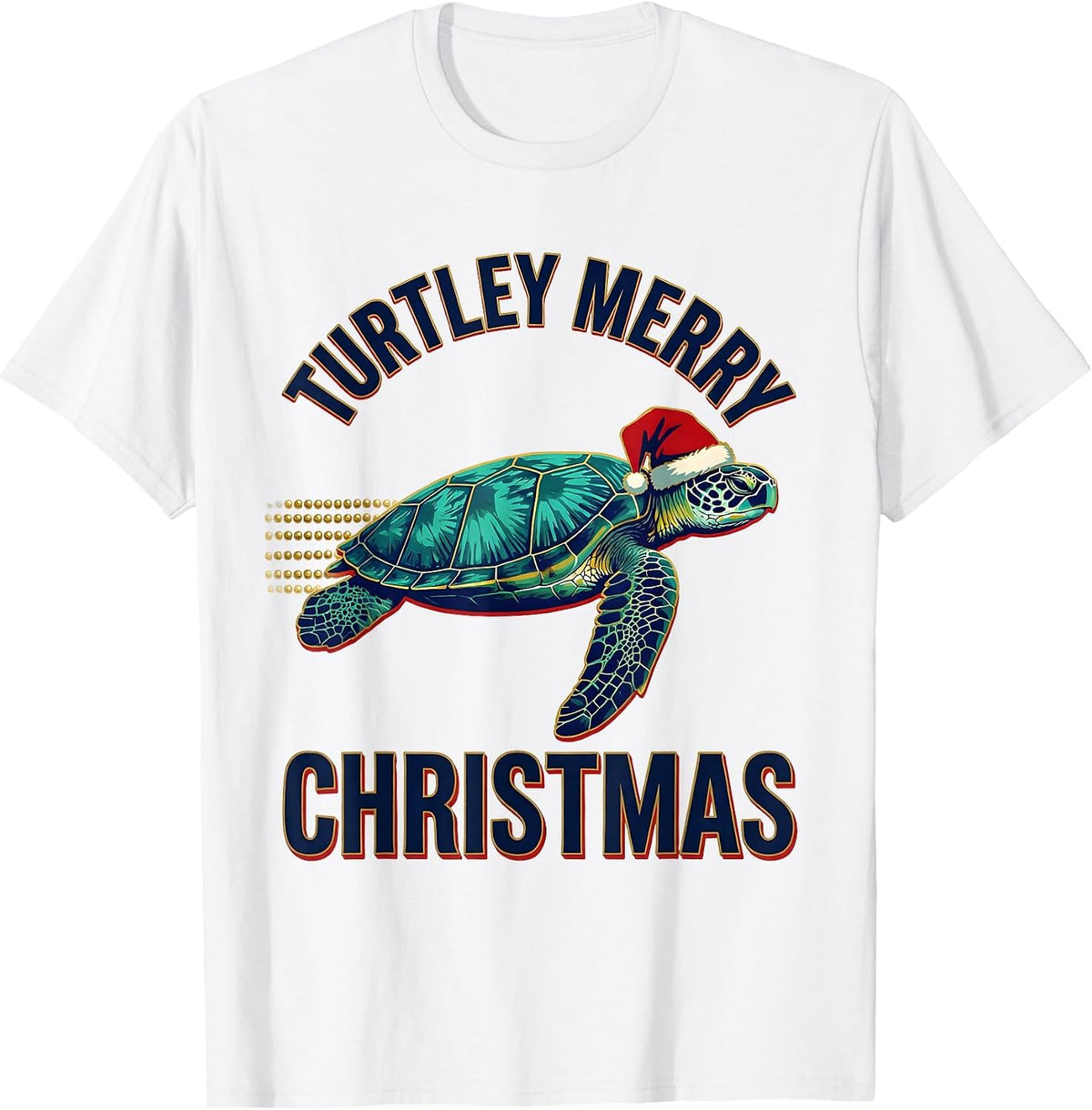 Men's Turtley Merry Christmas Cute Sea Turtle Santa Hat Holiday T-Shirt - White