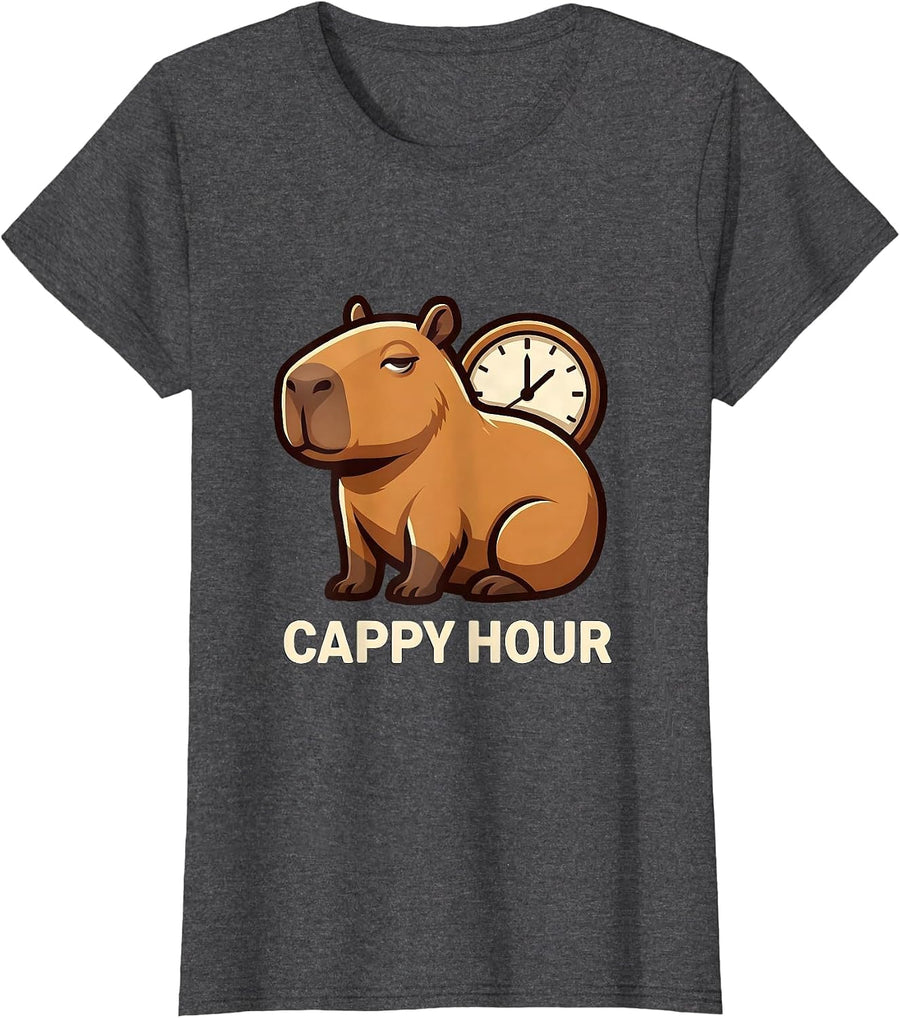 Women's Cappy Hour Funny Capybara Meme Animal Humor T-Shirt - Dark Heather Grey