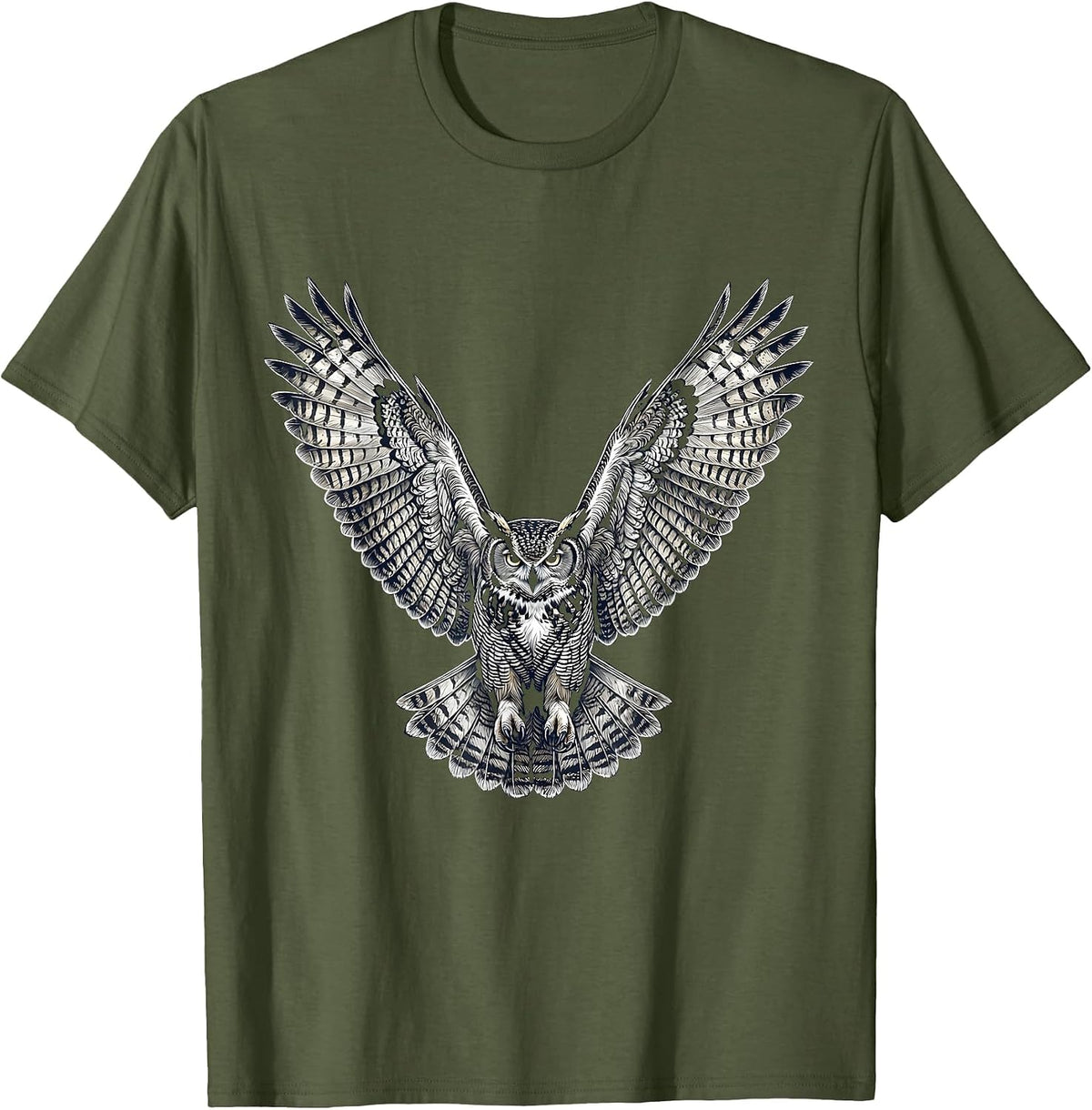 Men's White Owl in Flight at Night Freedom Design T-Shirt - Olive Green