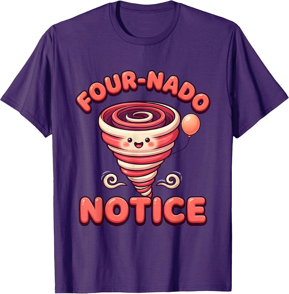 Four-Nado Notice Cute Kawaii Tornado Pun Kids Birthday Party T-Shirt - Purple