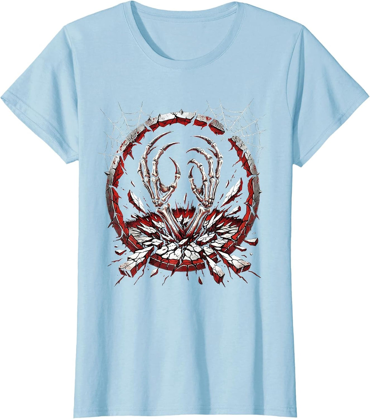 Demon Hands Breaking Through Cracked Ground T-Shirt - Baby Blue