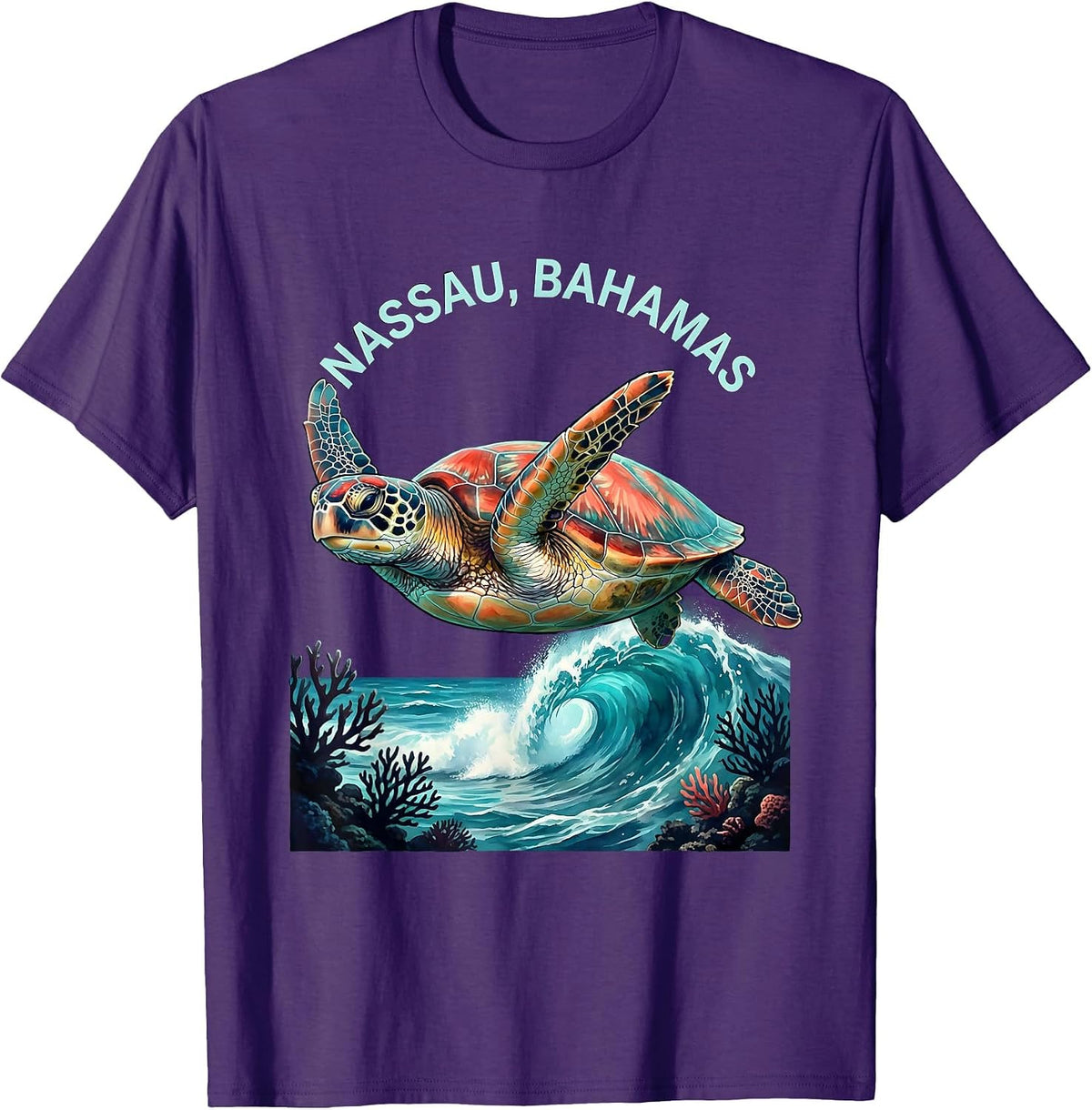 Men's Nassau Bahamas Sea Turtle Vacation Souvenir Beach T-Shirt - Purple