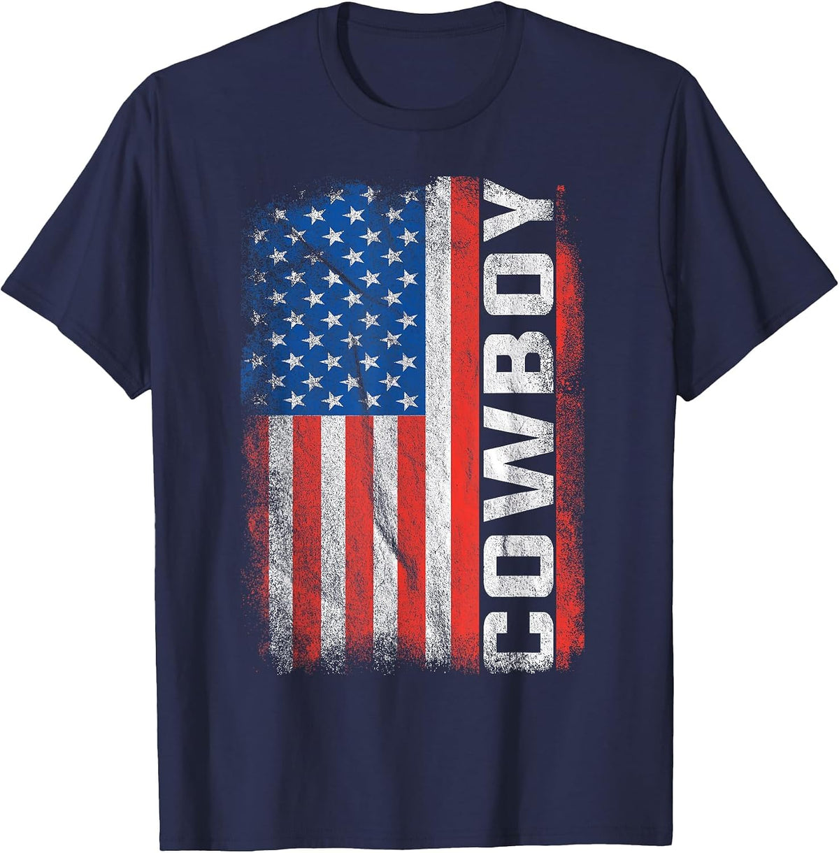 Vintage Rodeo Cowboy Patriotic American Flag T-Shirt - Navy Blue