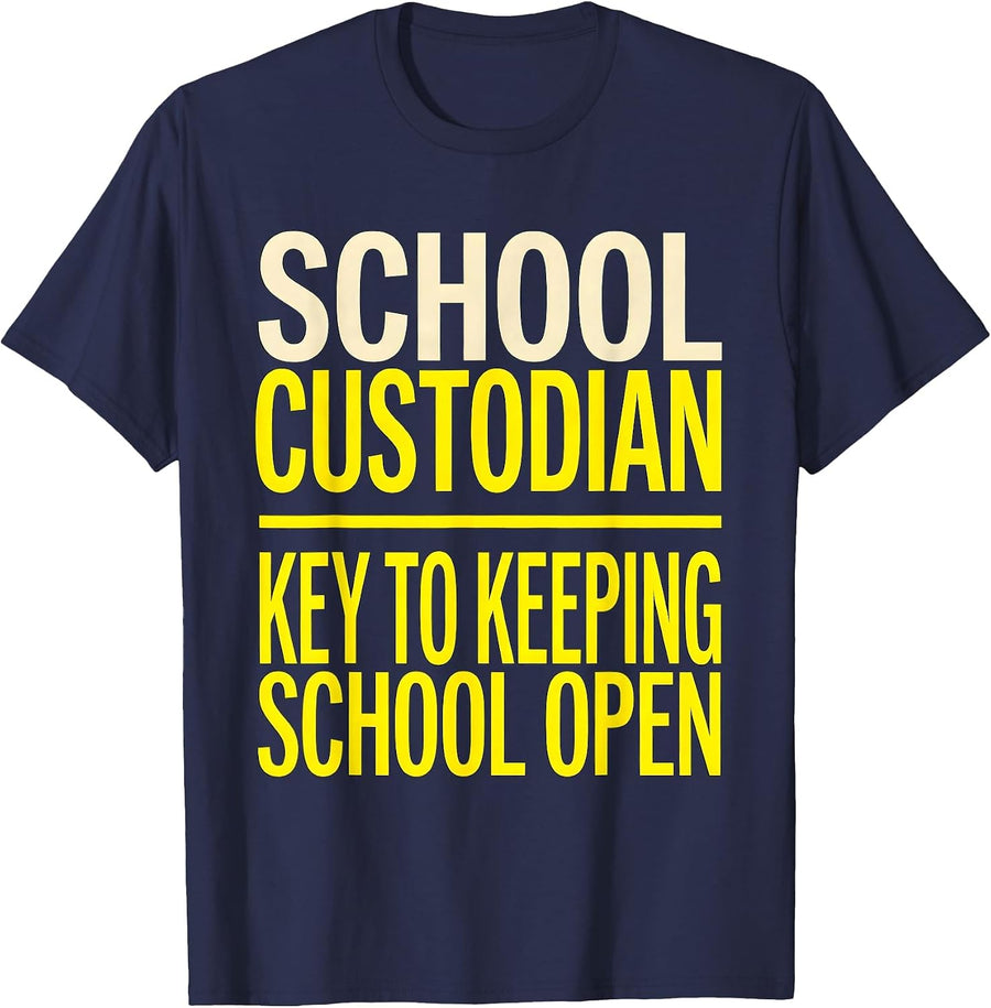 School Custodian, Key To Keeping School Open Funny T-Shirt - Navy Blue
