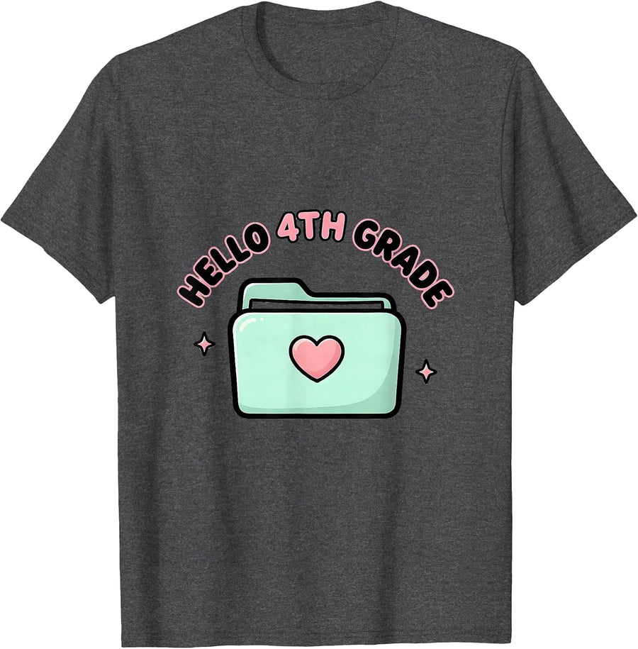 Men's Hello 4th Grade Cute Kawaii Back To School Grade Level Team T-Shirt - Dark Heather Grey