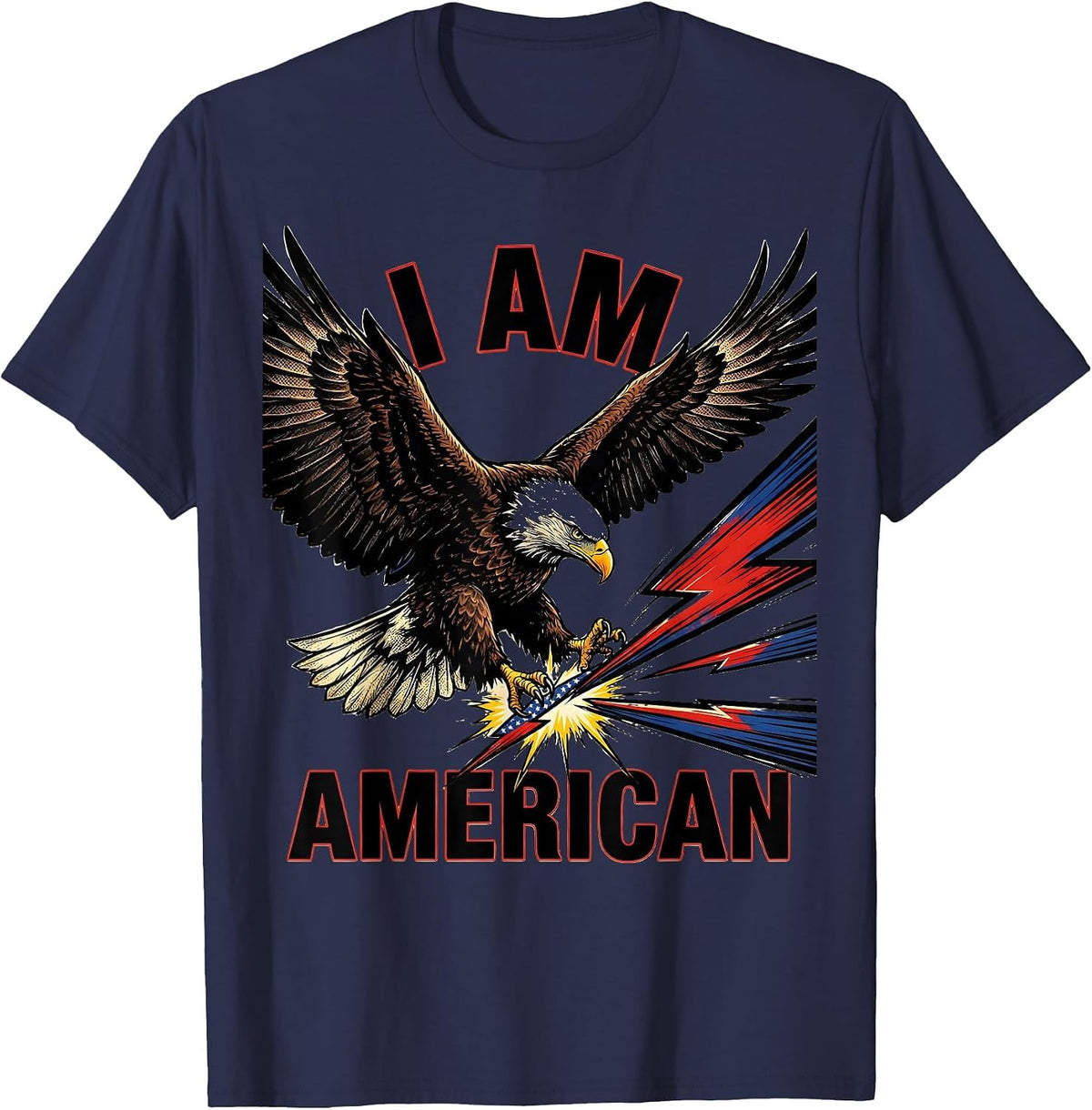 I Am American Comic Book Patriotic Eagle Flag Design T-Shirt - Navy Blue