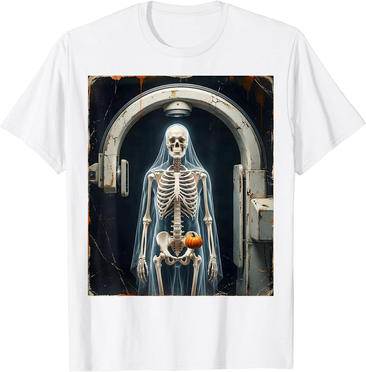 Men's Fluoroscopy Ghost Skeleton Halloween Radiology Tech T-Shirt - White