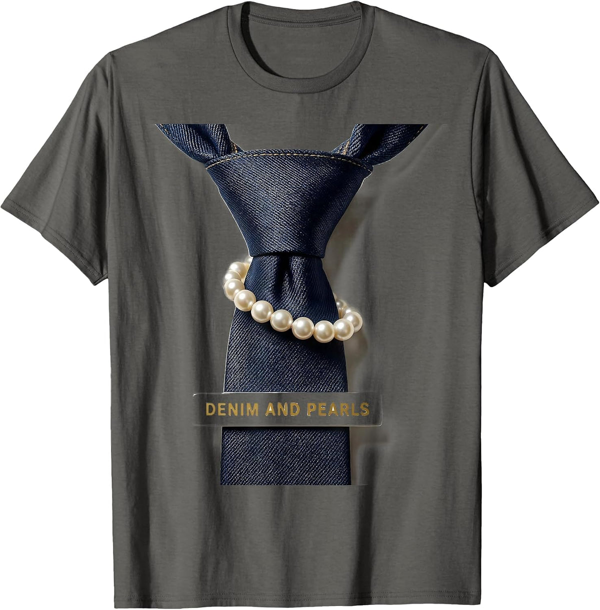 Men's Denim And Pearls Glam Vintage Fashion Party Gift T-Shirt - Asphalt Grey