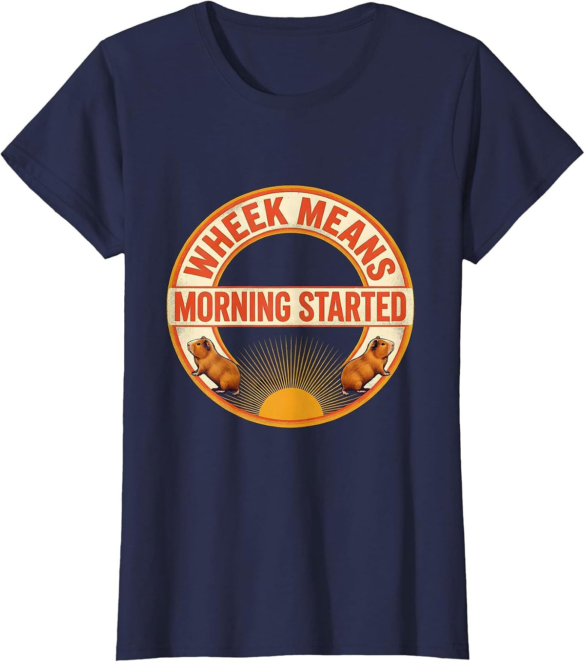 Women's Wheek Means Morning Started Funny Guinea Pig Pet Lover Humor T-Shirt - Navy Blue