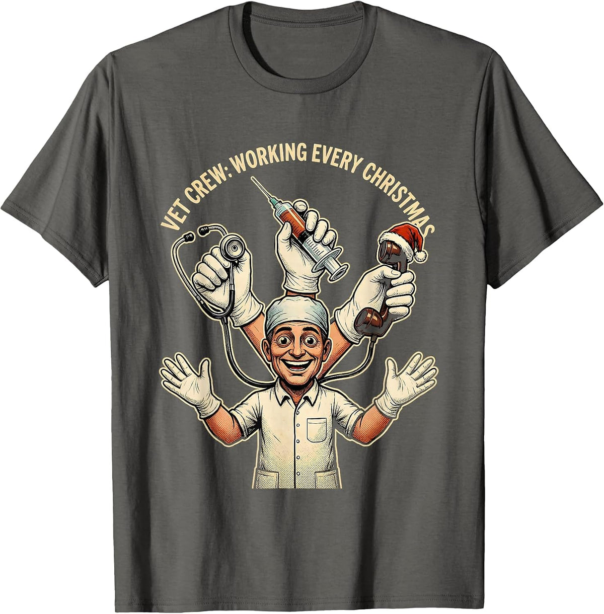 Men's Vet Crew: Working Every Christmas Funny Veterinarian T-Shirt - Asphalt Grey
