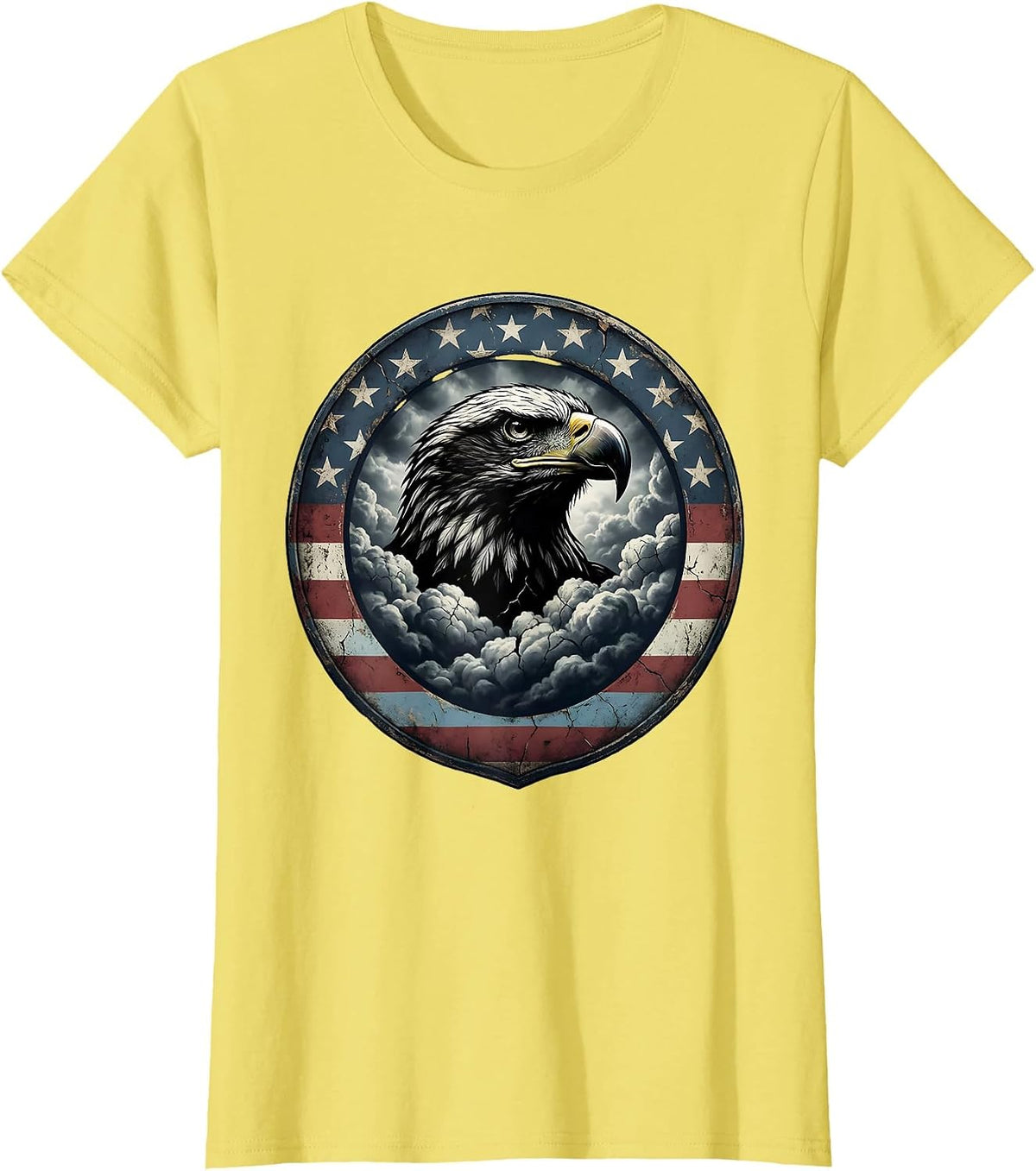 Eagle Rising From Storm Clouds Patriotic Design T-Shirt - Lemon Yellow