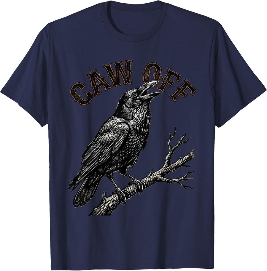 Caw Off Dark Humor Crow Raven Gothic Halloween Pun T-Shirt - Navy Blue