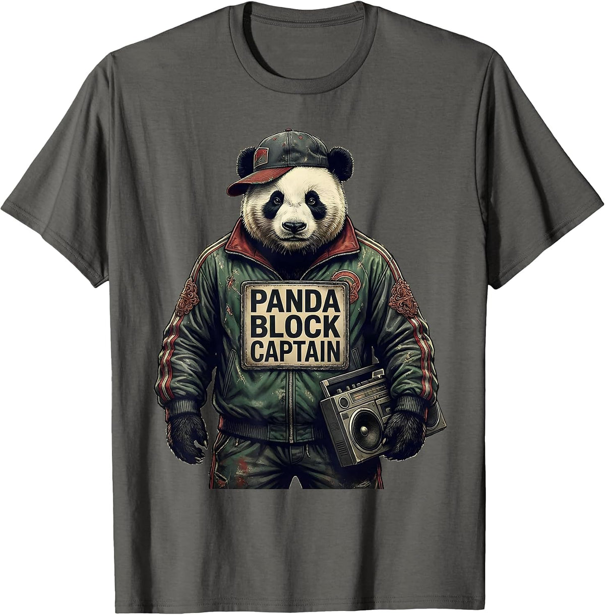 Men's Panda Block Captain Vintage Hip Hop Y2K Edgy Urban T-Shirt - Asphalt Grey
