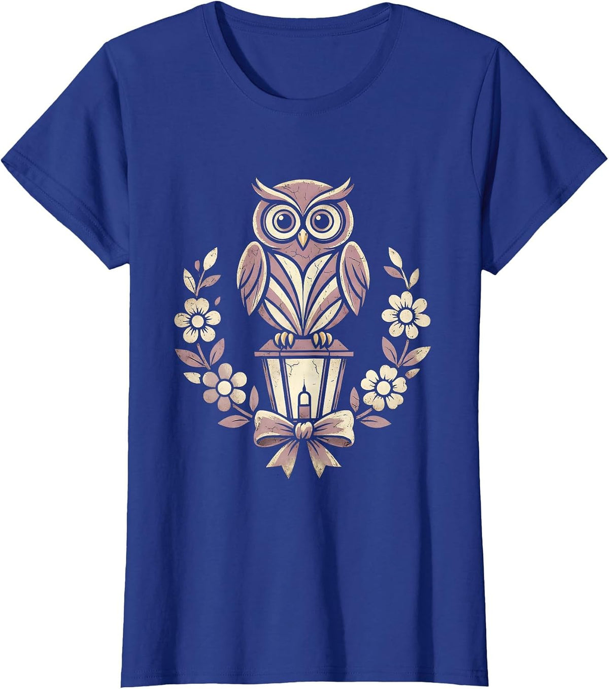 Women's Owl on Lantern Girls Halloween Graphic T-Shirt - Royal Blue