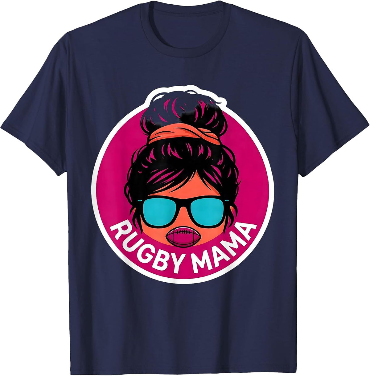 Men's Rugby Mama Funny Messy Bun Sports Mom Team Pride T-Shirt - Navy Blue