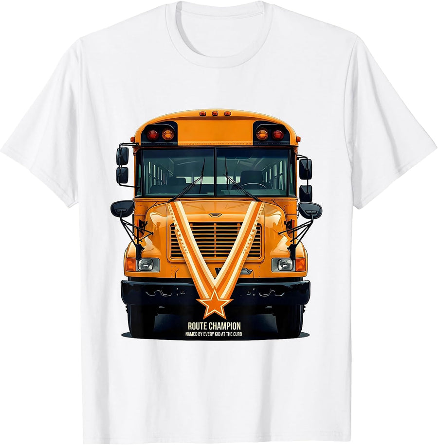 Men's Route Champion Named By Every Kid At The Curb School Bus T-Shirt - White