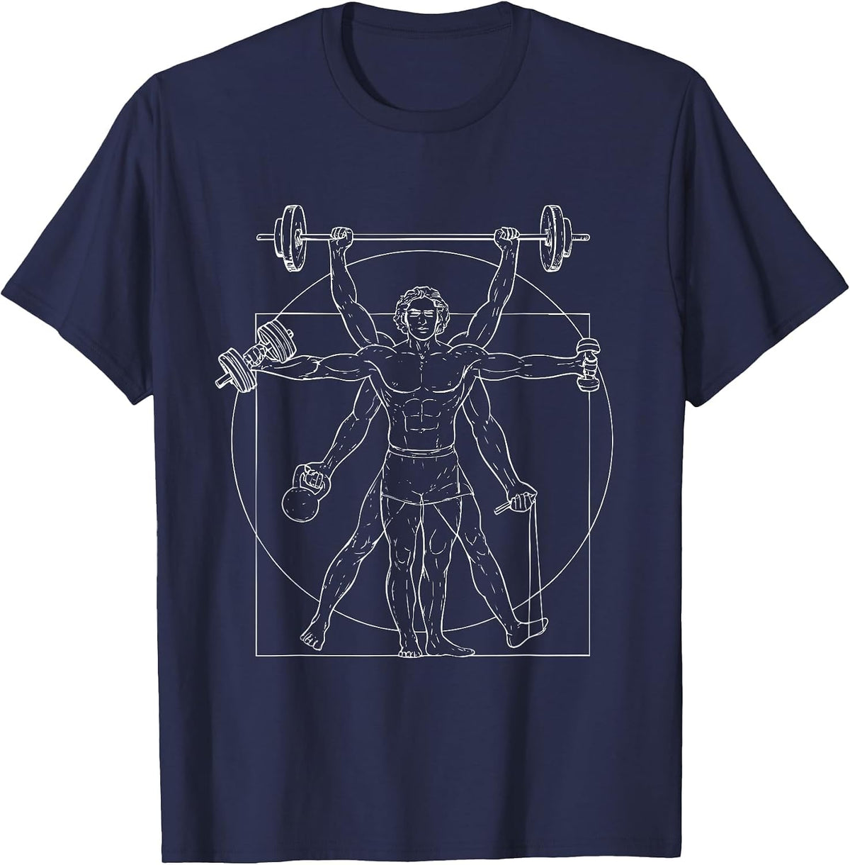 Vitruvian Strength Da Vinci Gym Humorous Design T-Shirt - Navy Blue
