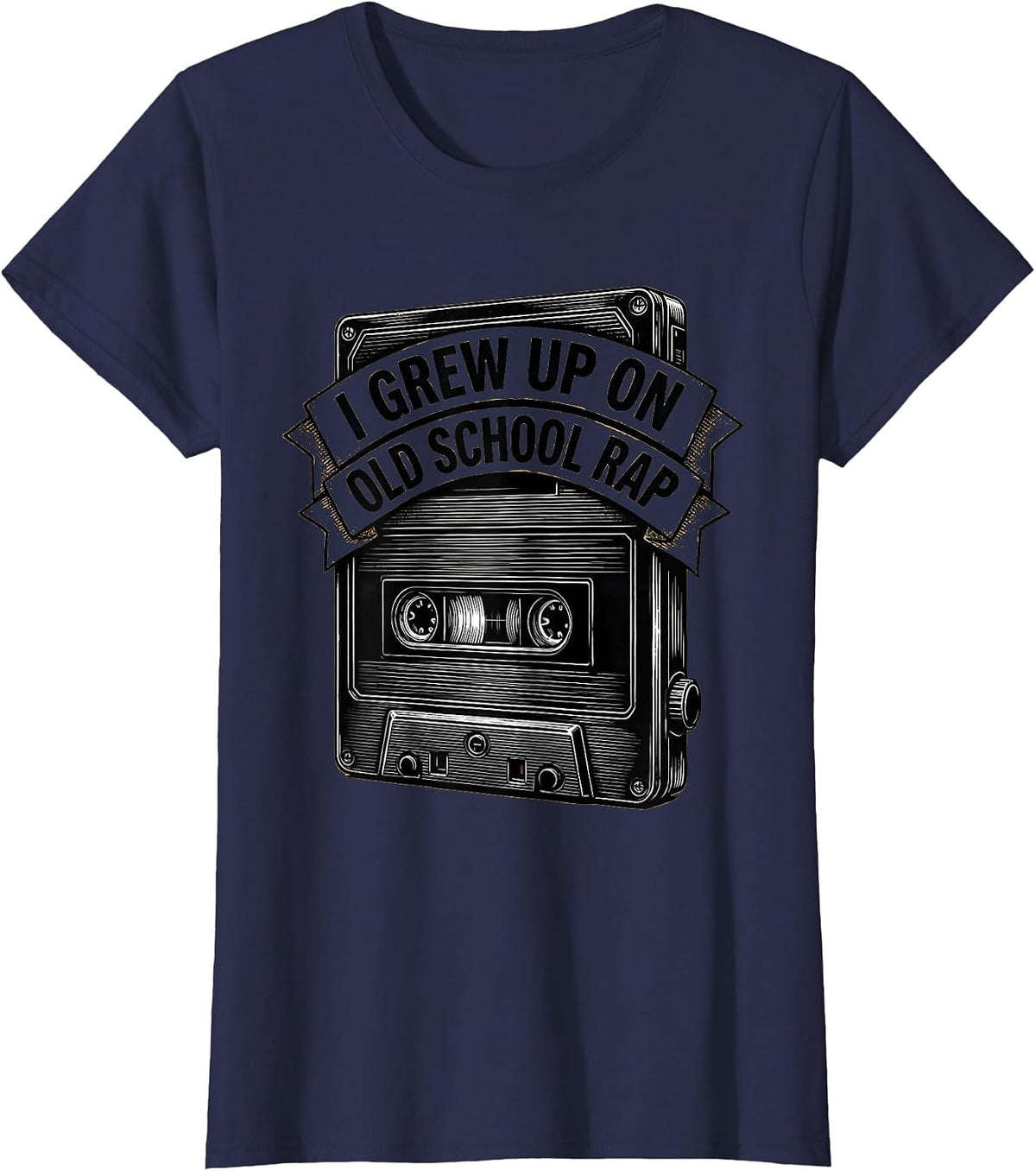 Women's I Grew Up On Old School Rap Vintage Hip Hop Nostalgia T-Shirt - Navy Blue