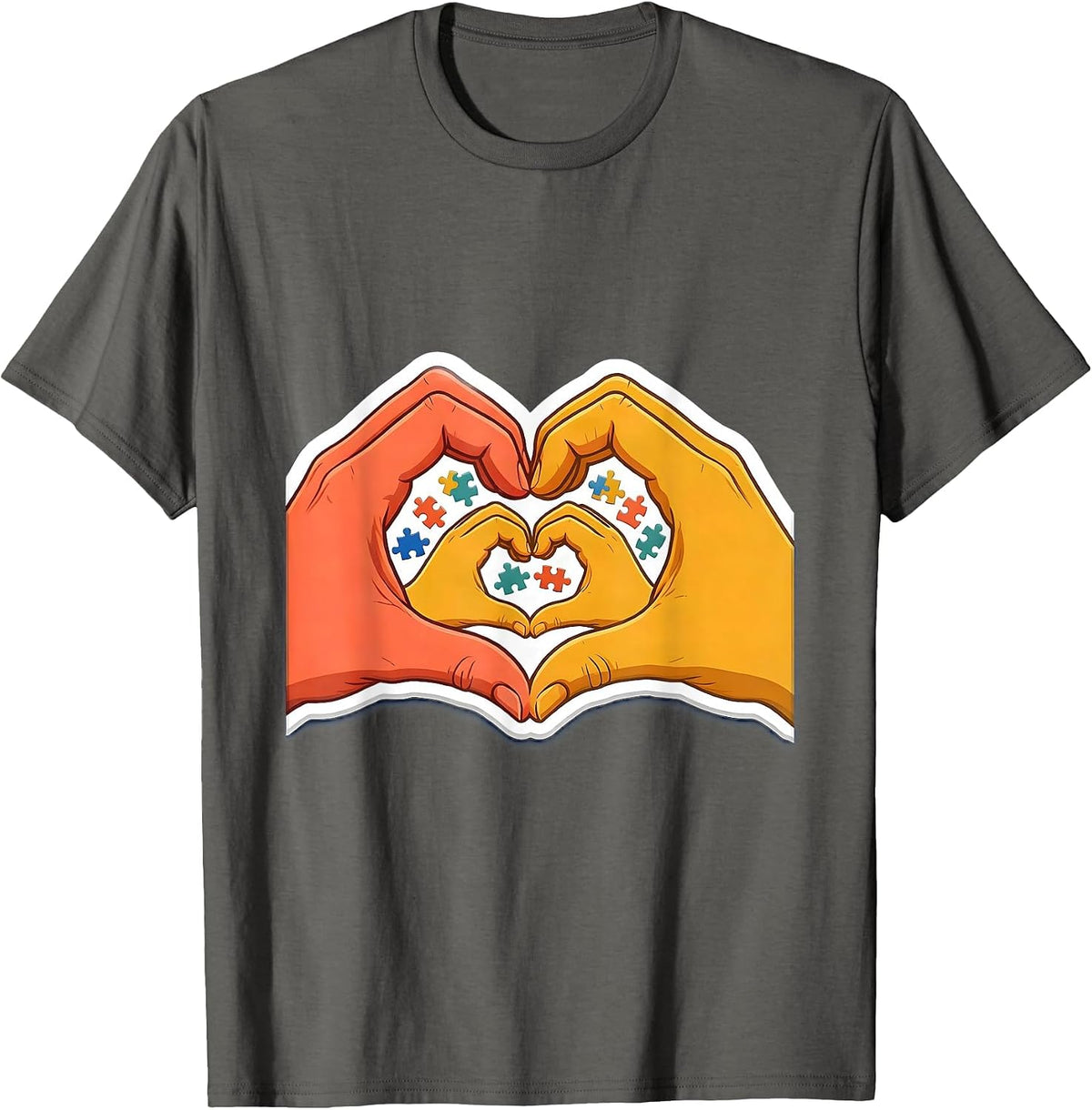 Men's Special Education Heart Hands Illustration T-Shirt - Asphalt Grey