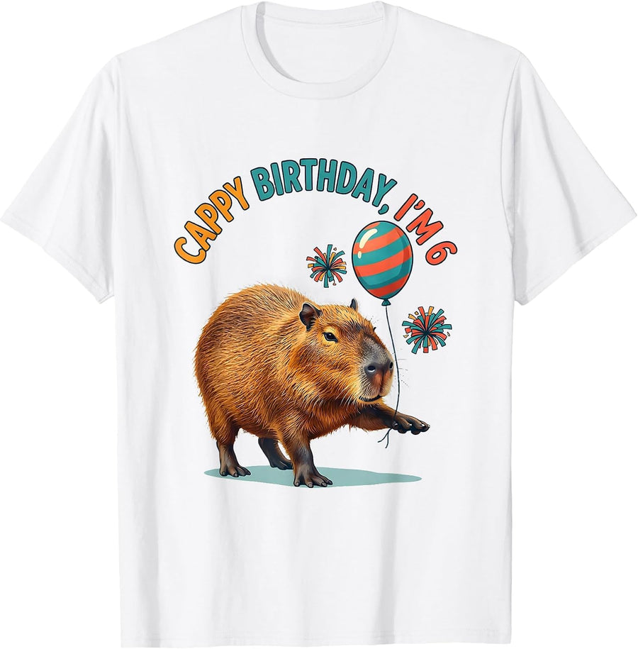 Cappy Birthday, I'm 6 Funny Capybara Birthday Girl Meme T-Shirt - White