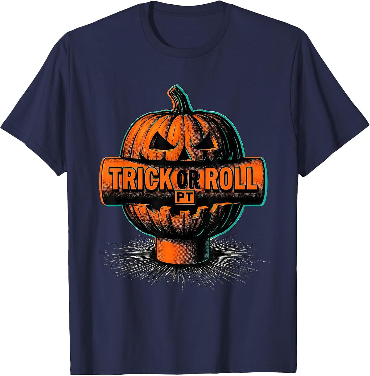 Men's Trick Or Roll PT Halloween Physical Therapy Therapist Humor T-Shirt - Navy Blue