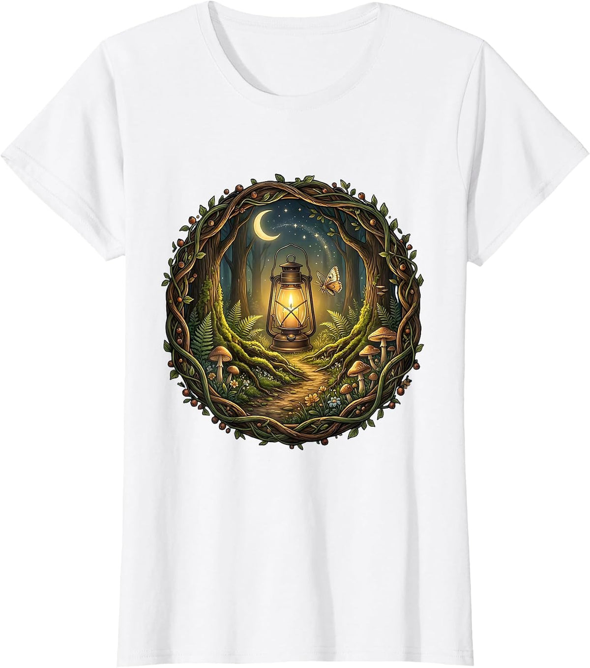 Lantern Lit Forest Path Suicide Awareness Design T-Shirt - White