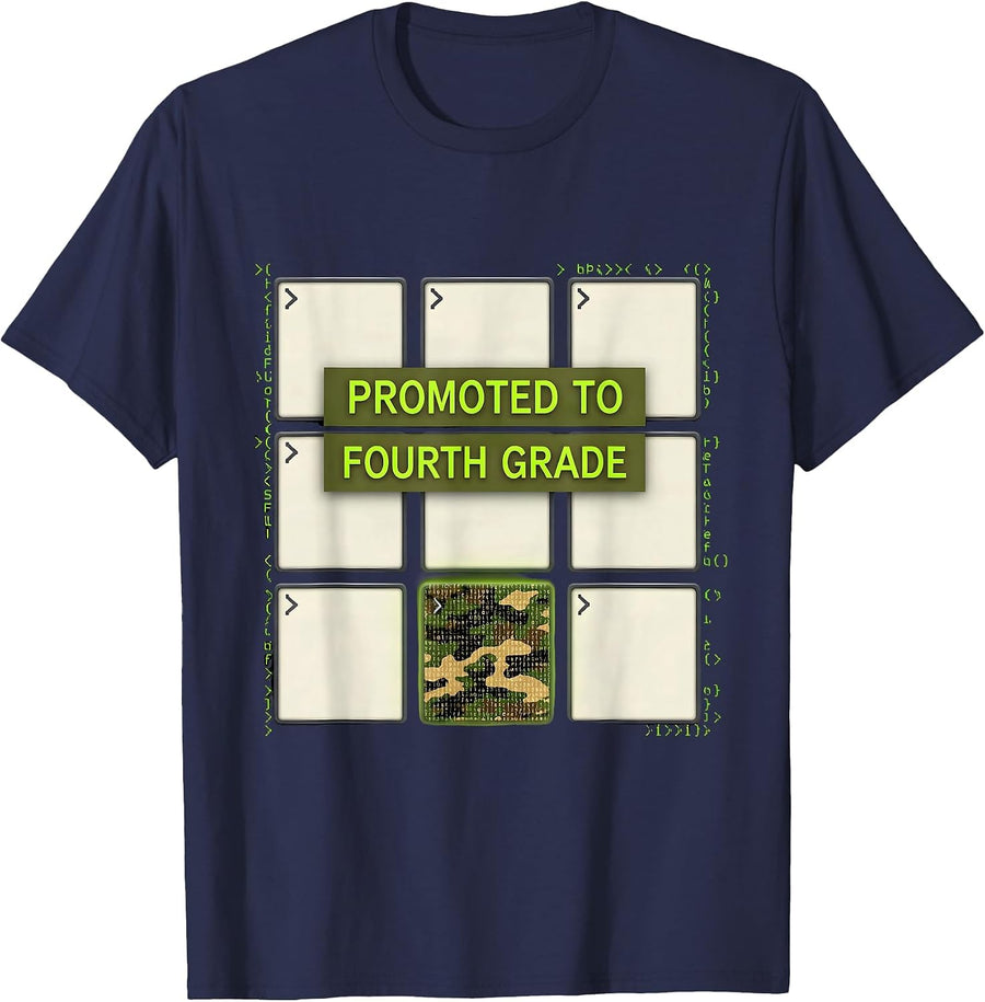 Promoted To Fourth Grade Camo Back To School Boys T-Shirt - Navy Blue