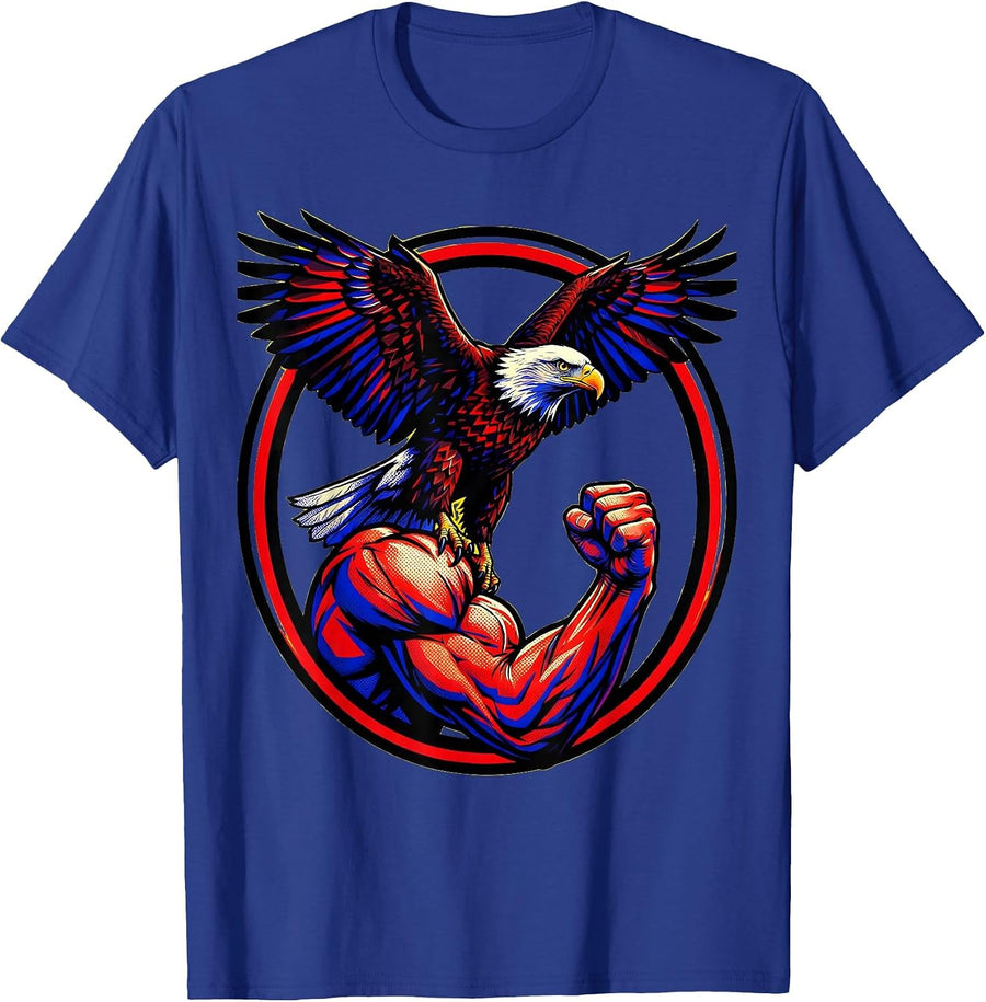 Eagle on Flexed Arm Graphic - Strength and Power T-Shirt - Royal Blue