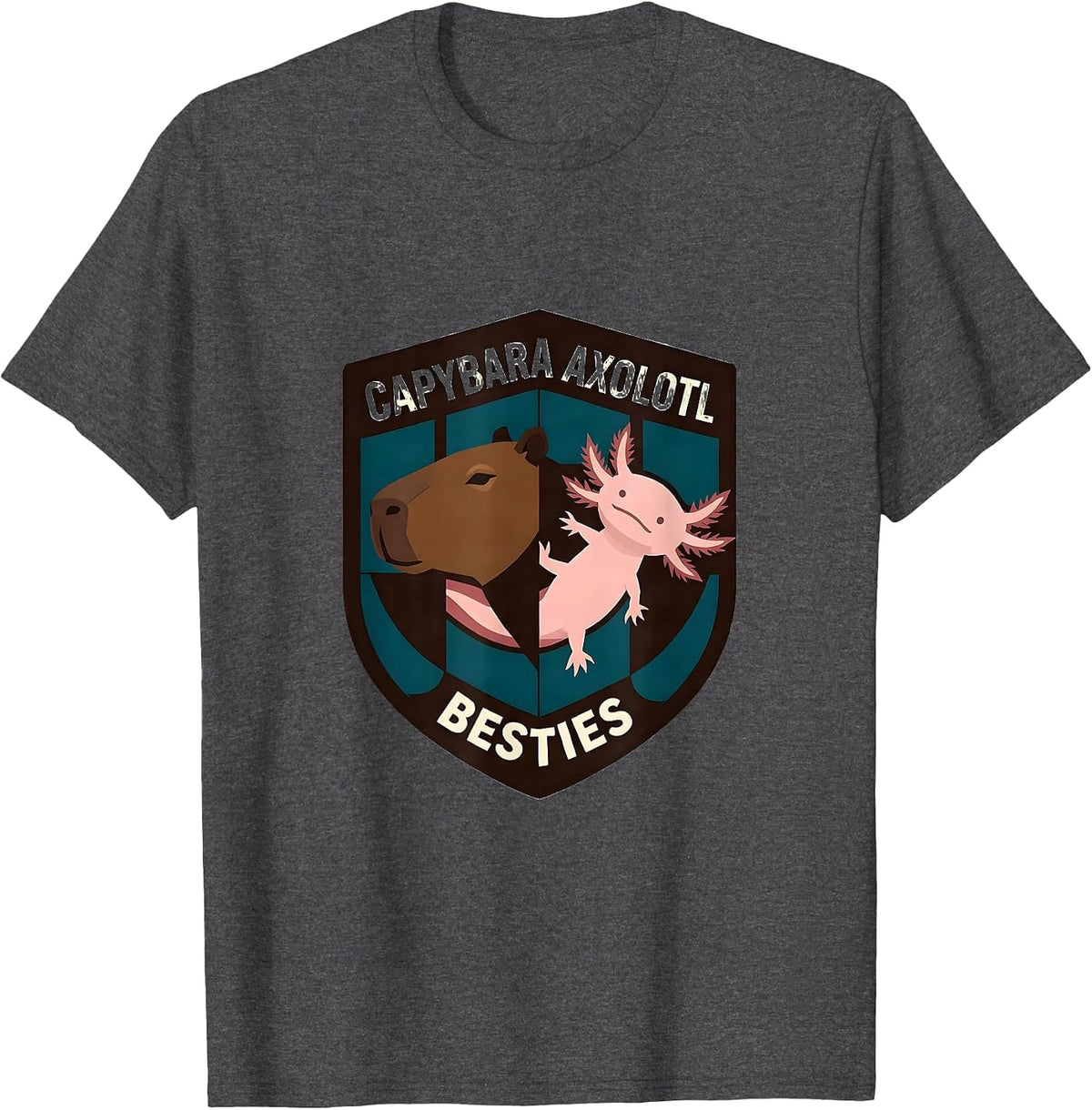 Men's Capybara Axolotl Besties Kawaii Animal Lover Kids Gift T-Shirt - Dark Heather Grey