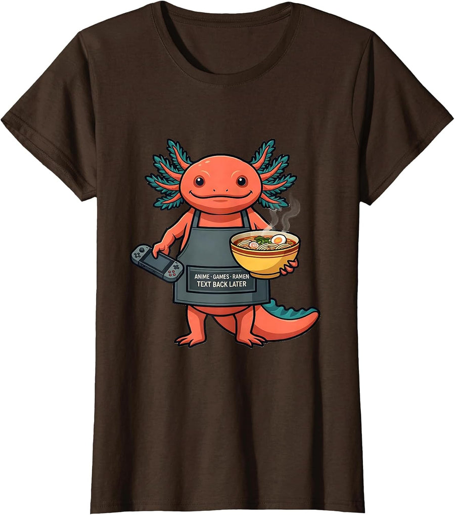 Women's anime games ramen text back later Funny Anime Cat Gamer Gift T-Shirt - Brown