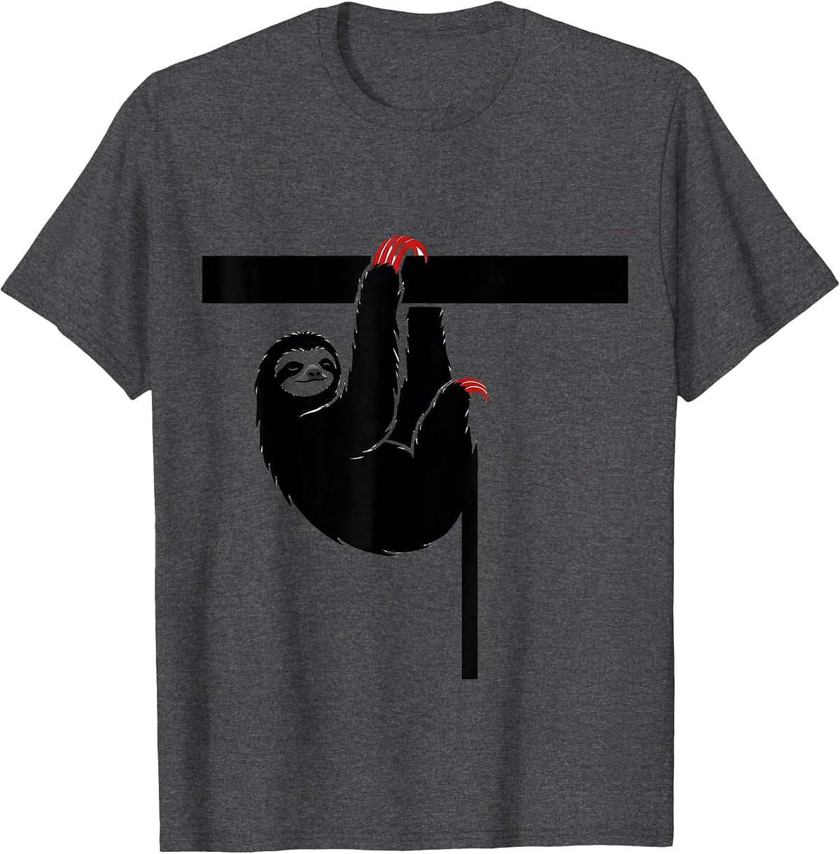 Sloth Hanging Lazy Humor Animal Lover Gift T-Shirt - Dark Heather Grey