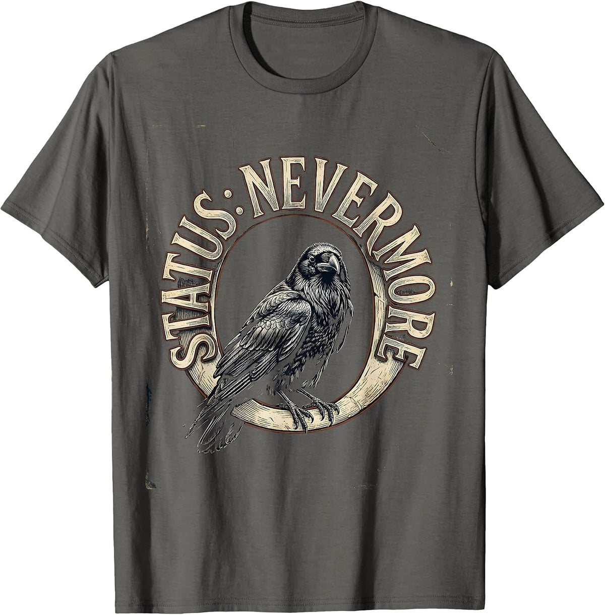 Men's Status Nevermore Vintage Gothic Edgar Allan Poe Raven Fan T-Shirt - Asphalt Grey
