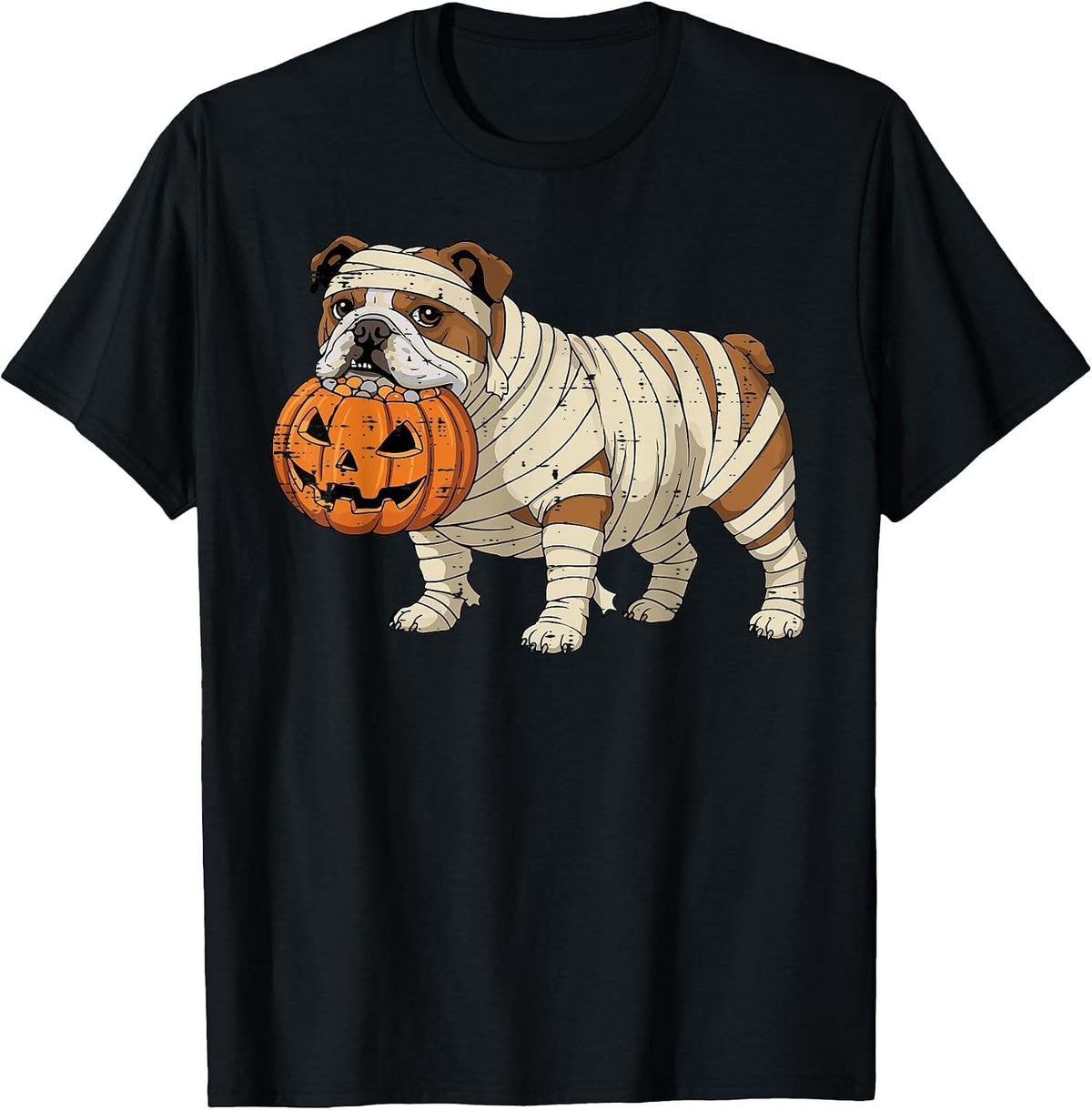 Halloween Dog English Bulldog Mummy Costume Men Women Kids T-Shirt - Black