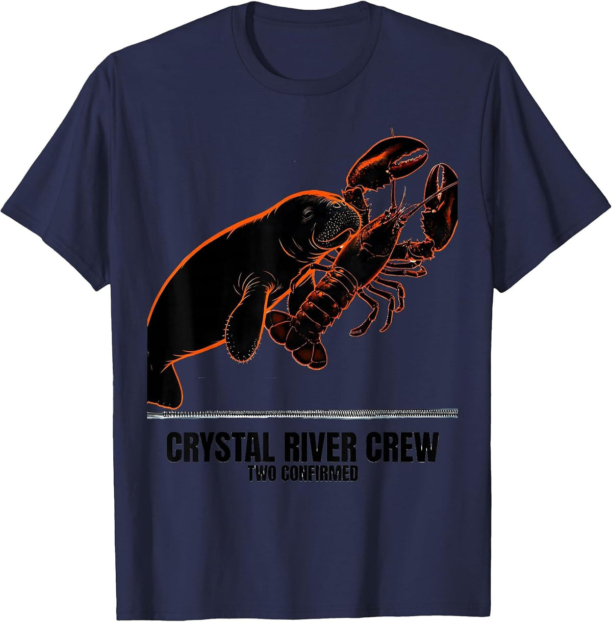 Men's Crystal River Crew Two Confirmed Vintage Manatee Crawfish T-Shirt - Navy Blue