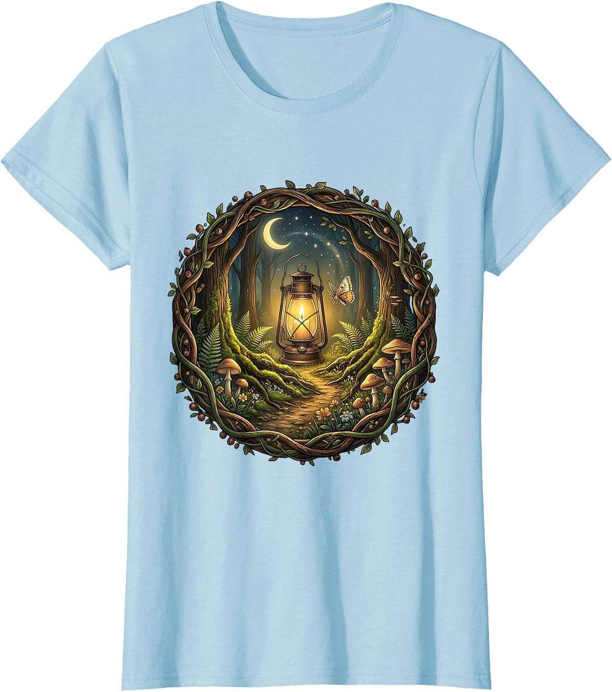 Lantern Lit Forest Path Suicide Awareness Design T-Shirt - Baby Blue