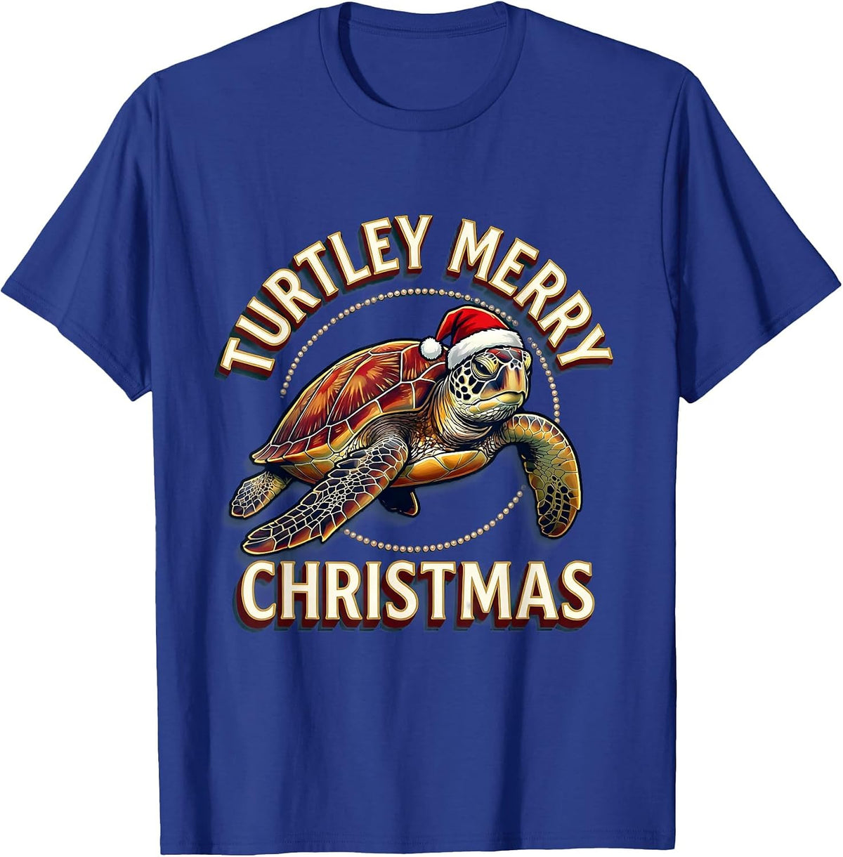 Men's Turtley Merry Christmas Sign Painter Whimsical Sea Turtle T-Shirt - Royal Blue